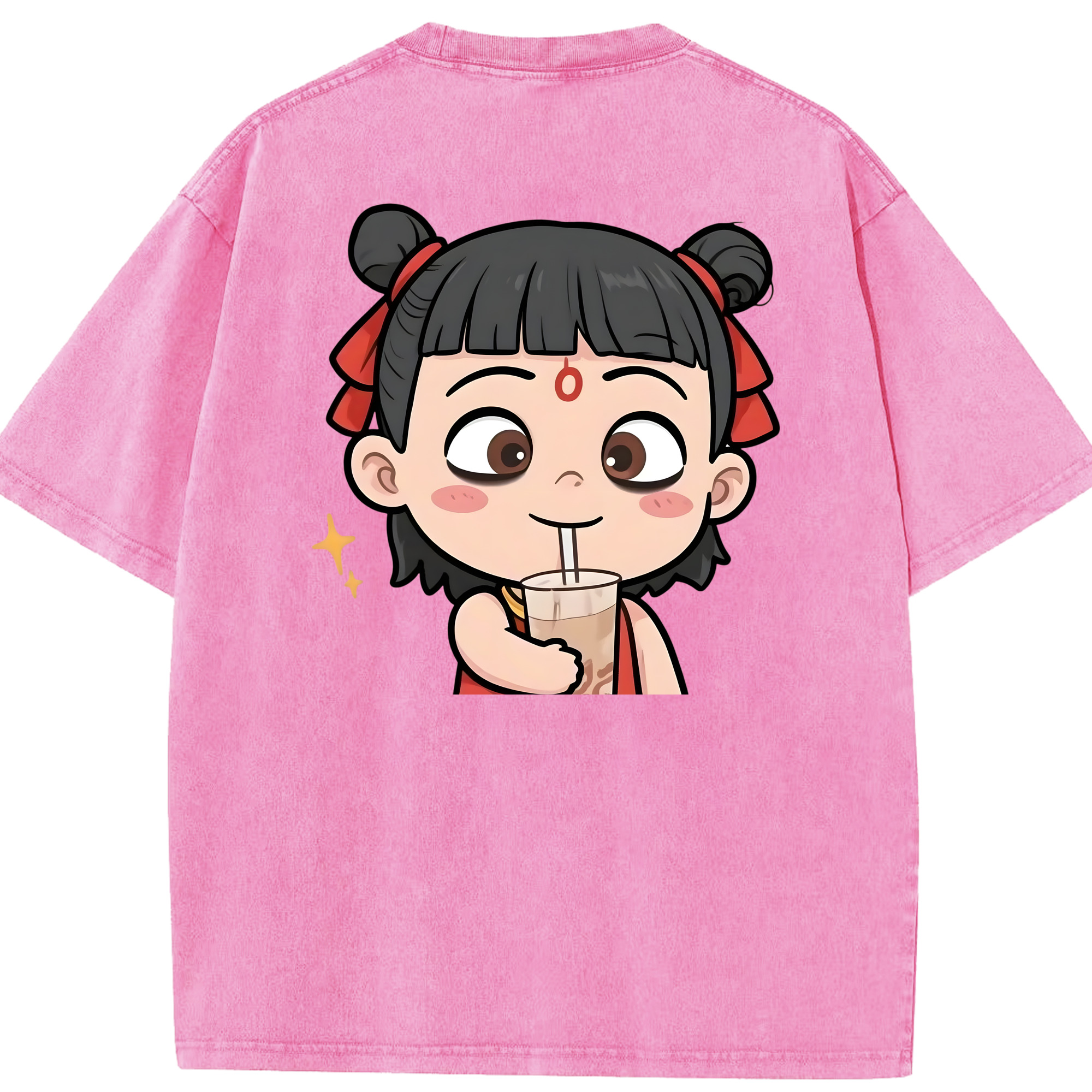 （画像用） Ne Zha 2 ナタ 魔童の大暴れ 綿100% ヴィンテージ風 半袖Tシャツ（背面プリント）